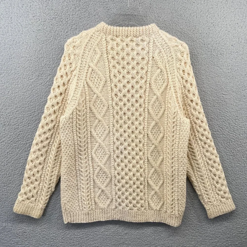 Vintage Mens Irish Fisherman Sweater KAM Knitwear Aran Hand Knits Wool 42 Medium - Picture 13 of 14